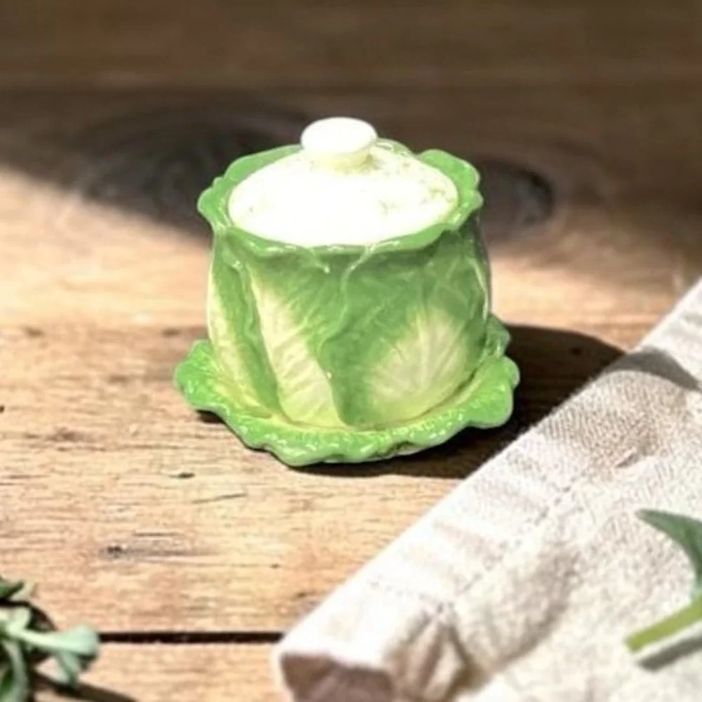 Mann Monte Verde Green‎ Cauliflower Sugar Bowl, Vintage Hand Painted Tableware
